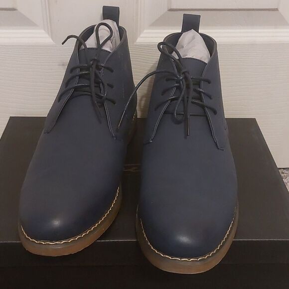 Toecap Navy Satin Sheen Lace Up Chukka Boots Non Slip Rubber Sole Size 9 NIB - Picture 4 of 6
